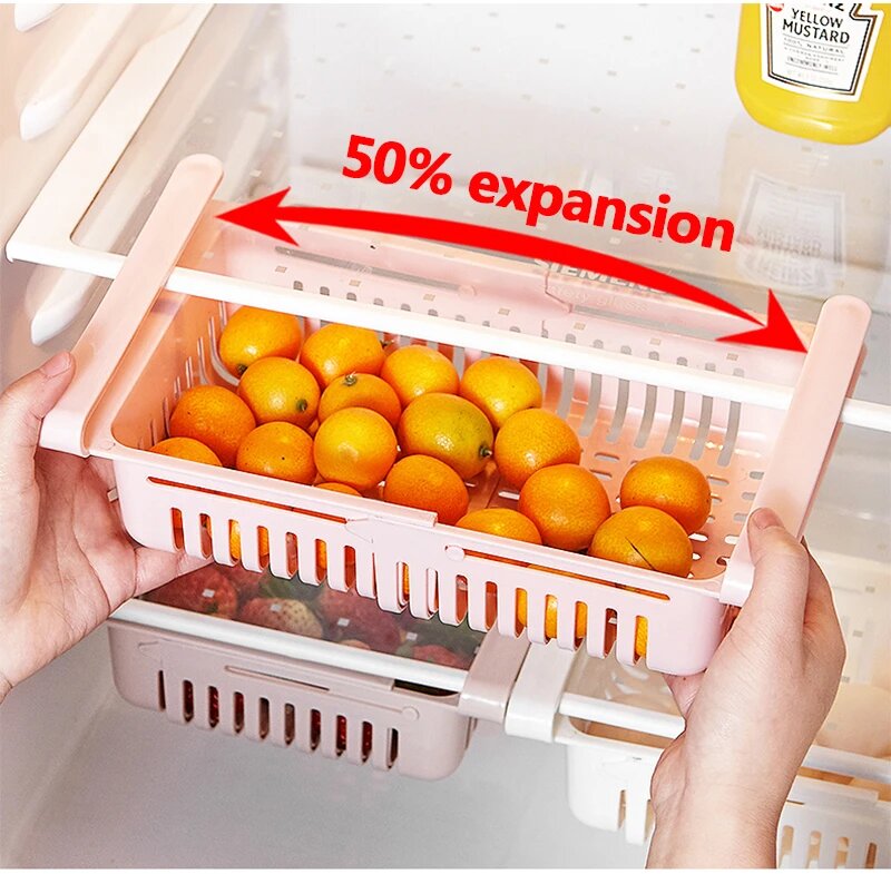 Pack of 3 High Quality Adjustable Fridge Storage Basket Racks Expandable Plastic Fridge Storage Rack