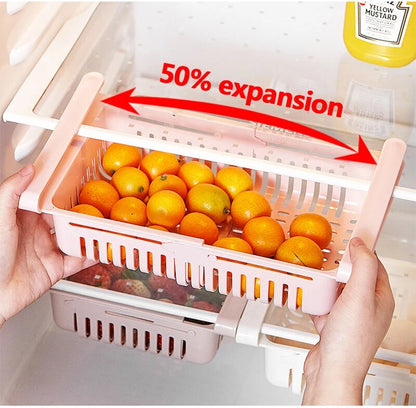 Pack of 3 High Quality Adjustable Fridge Storage Basket Racks Expandable Plastic Fridge Storage Rack