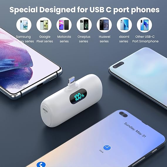 2 in 1 Powerful Mini Ever Ready Power Bank for iPhone and USB-C Port