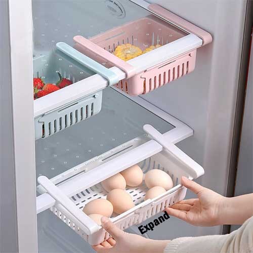 Pack of 3 High Quality Adjustable Fridge Storage Basket Racks Expandable Plastic Fridge Storage Rack