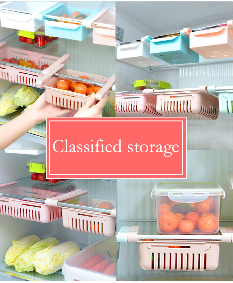 Pack of 3 High Quality Adjustable Fridge Storage Basket Racks Expandable Plastic Fridge Storage Rack
