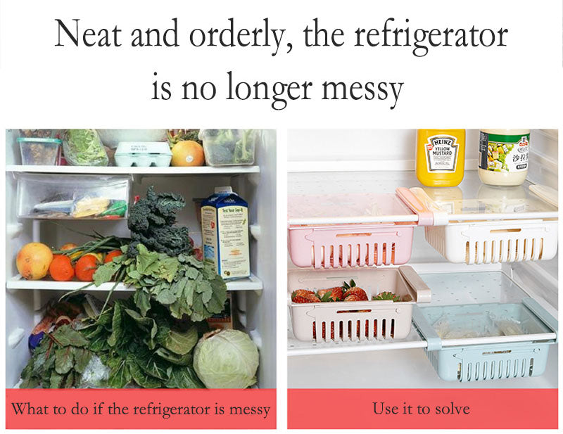 Pack of 3 High Quality Adjustable Fridge Storage Basket Racks Expandable Plastic Fridge Storage Rack