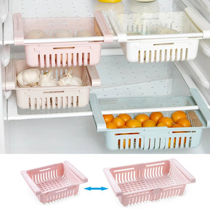 Pack of 3 High Quality Adjustable Fridge Storage Basket Racks Expandable Plastic Fridge Storage Rack