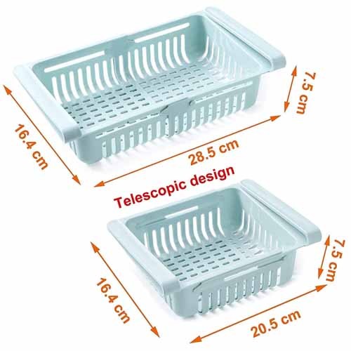 Pack of 3 High Quality Adjustable Fridge Storage Basket Racks Expandable Plastic Fridge Storage Rack