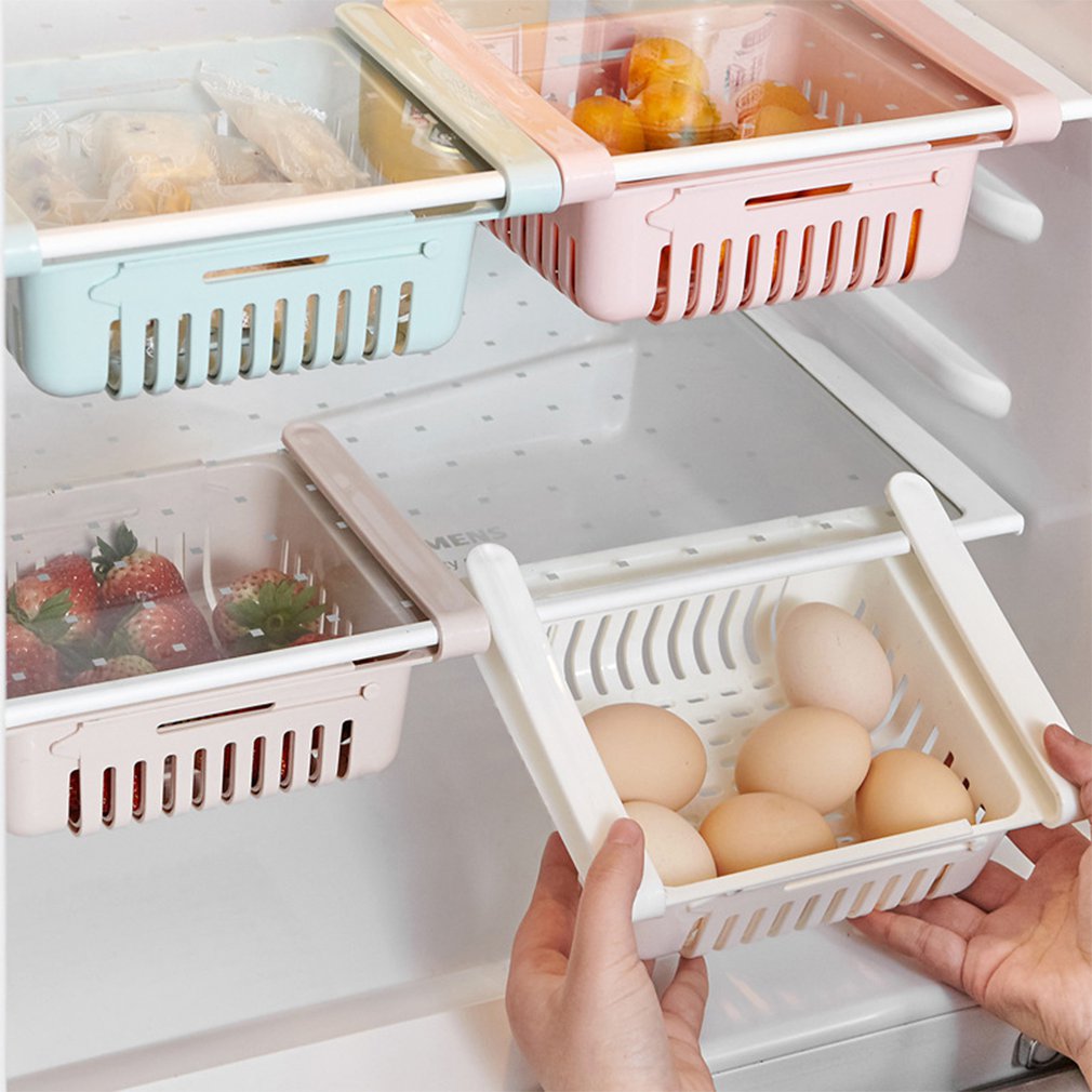 Pack of 3 High Quality Adjustable Fridge Storage Basket Racks Expandable Plastic Fridge Storage Rack
