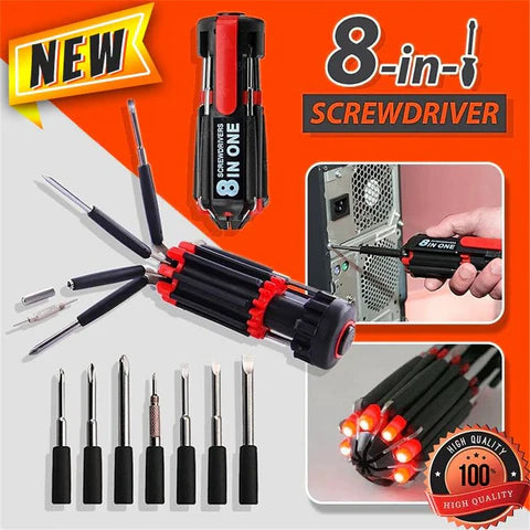 Multifunction Screwdriver Set with Built-in LED Torch - 8 Tools in 1