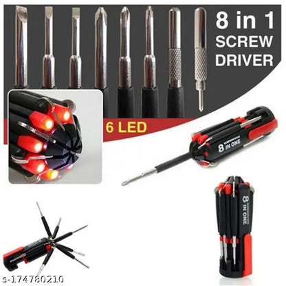 Multifunction Screwdriver Set with Built-in LED Torch - 8 Tools in 1