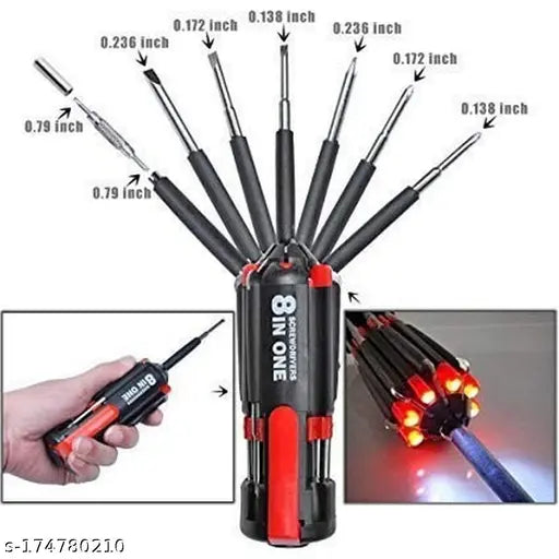 Multifunction Screwdriver Set with Built-in LED Torch - 8 Tools in 1