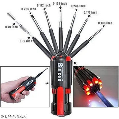 Multifunction Screwdriver Set with Built-in LED Torch - 8 Tools in 1
