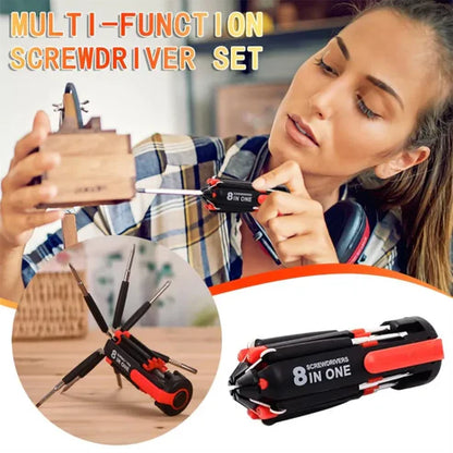 Multifunction Screwdriver Set with Built-in LED Torch - 8 Tools in 1